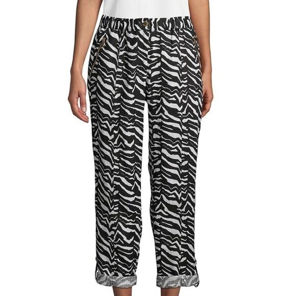 Calvin Klein Womens size XS Zebra Print 100% Linen Cropped Pants Black White NEW - Picture 1 of 14